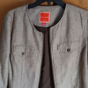 ■🏷 Isaak Mizrahi Brown Jacket Sz L with Metal Zipper at Front and Sleeves